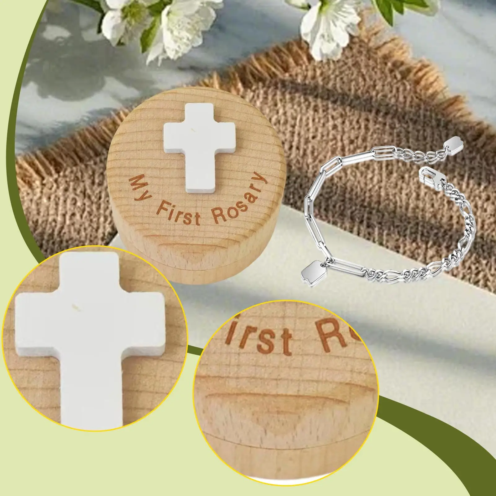 

Wooden Jewelry Box Earrings Party Display Case Handmade My First Rosary Case