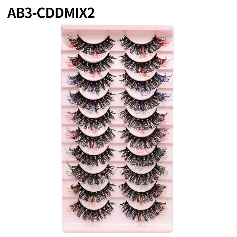 DINGSEN 10 Paar MIX Farbige DD-Curl-Wimpern für Make-up, Kunstnerz-Wimpern, Vollstreifen-Wimpern, Rot, Blau, Grün – Detail 14