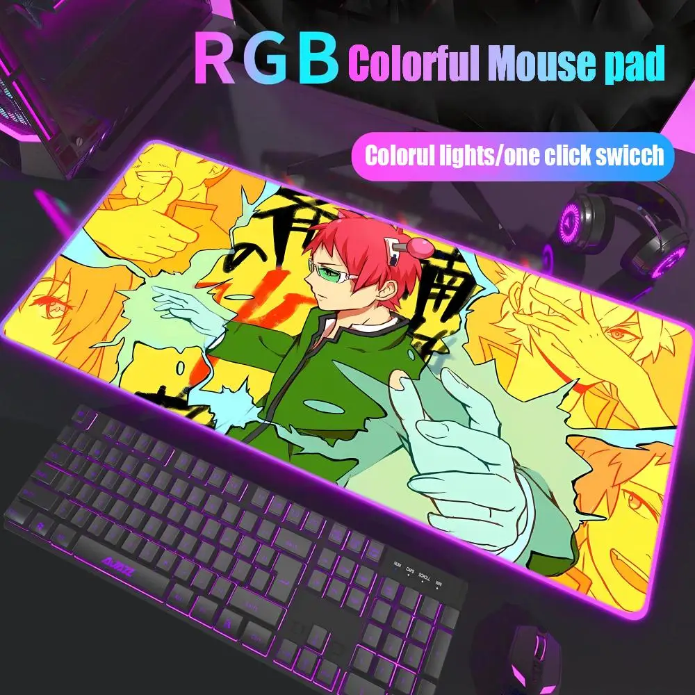 

Popular The Disastrous Life of Saiki Mouse Pad Gamer Rgb Desk Mat Back Light Led Mousepad Setup Deskmat Big Mousepad Backlight