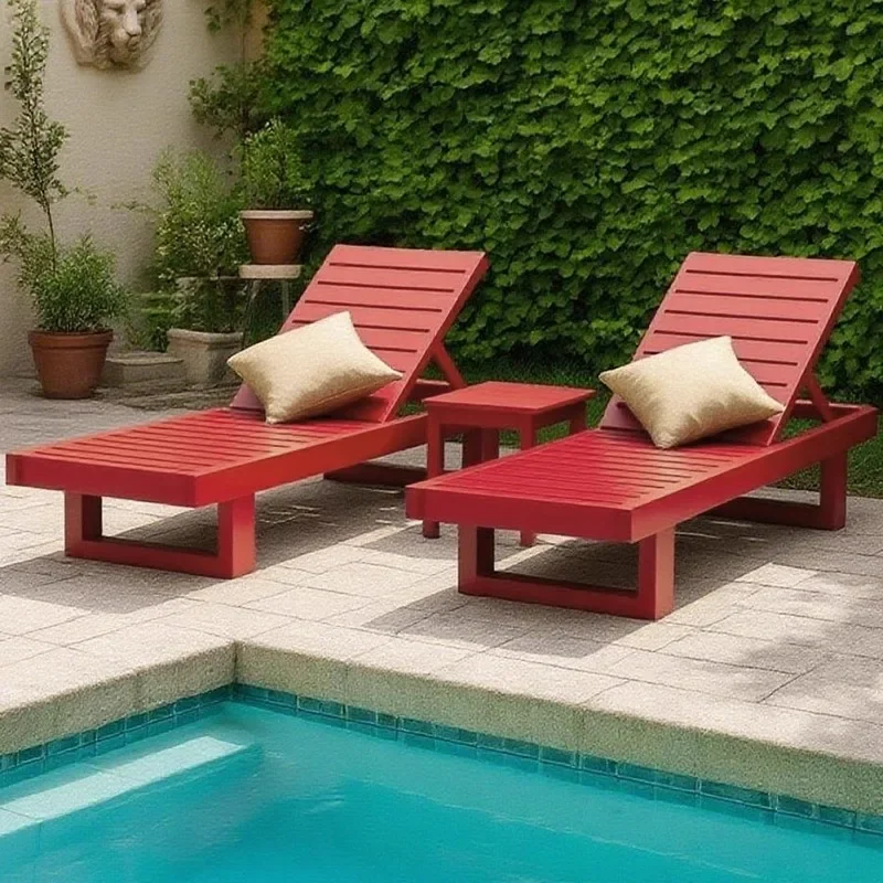 Outdoor courtyard preservative wood beach chair seaside swimming pool leisure solid wood lounge chair hotel scenic spot folding