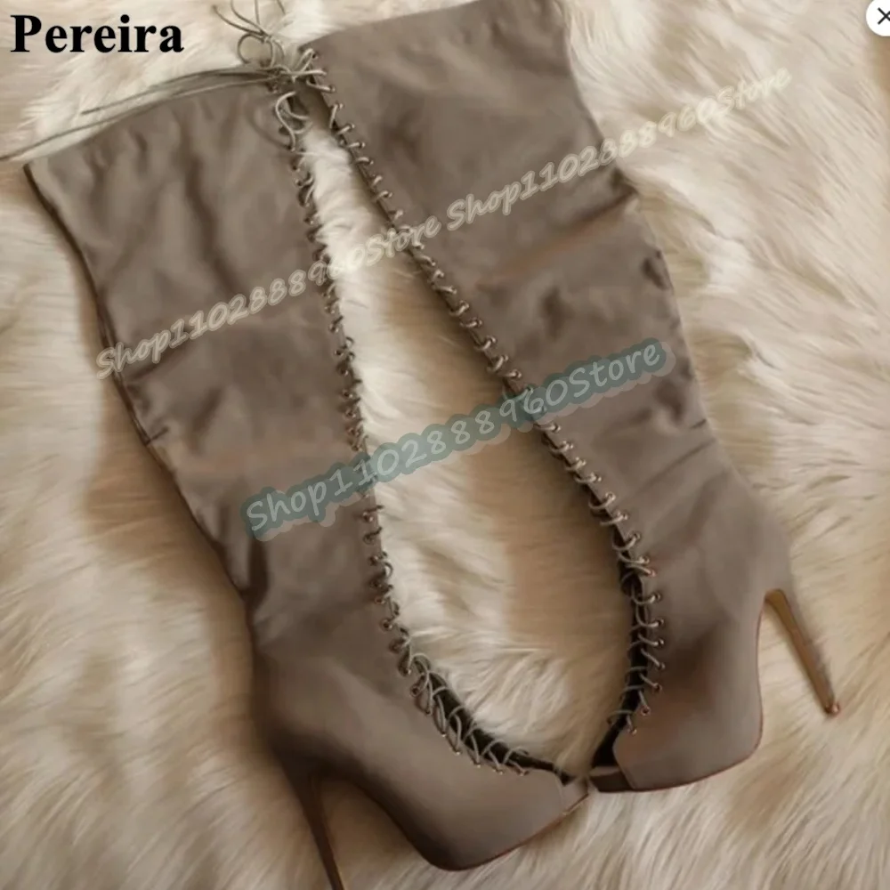 

Sexy Over The Knee Casual Solid Cross Tied Boots Stilettos High Heel Shoes For Women Peep Toe Fashion 2026 Zapatos Para Mujer