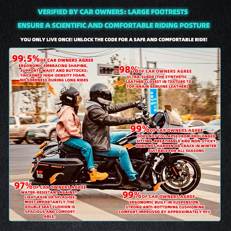 Fits Harley Touring Glide Road King  Connected Modified Passenger Front and Rear Two-Person Leather Seat Cushion Saddlebag 09-25