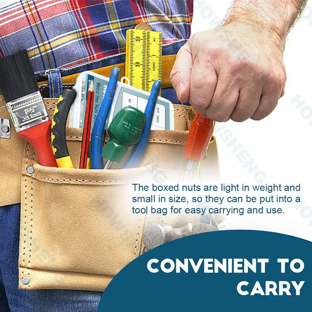 Juego surtido de tuercas hexagonales de 412/432 Uds M2 M4 M6 M8 M10 M12 M14 Kit surtido de tuercas hexagonales de acero inoxidable 304 DIN934