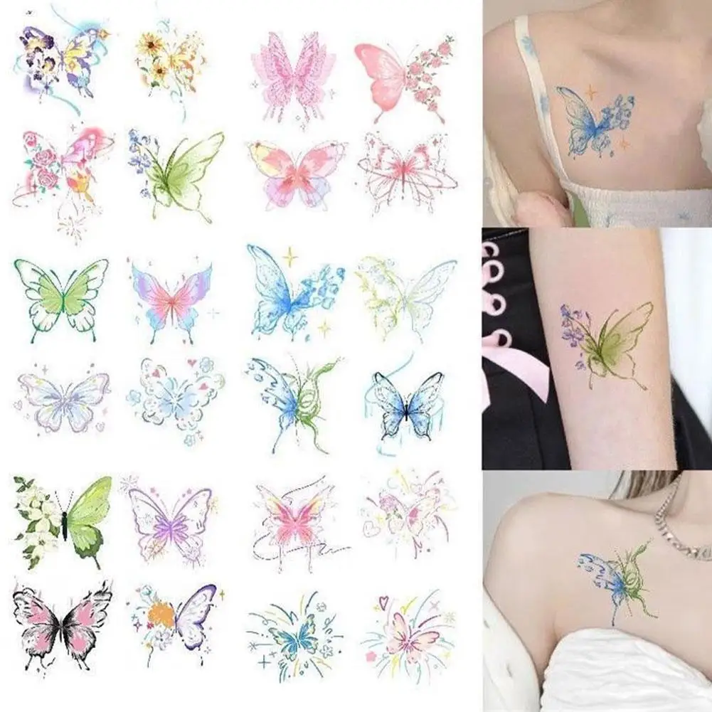 

Butterfly Color Tattoo Stickers Waterproof Temporary Realistic Fake Tattoos Sticker Body Art For Women Girl Party Music Festival