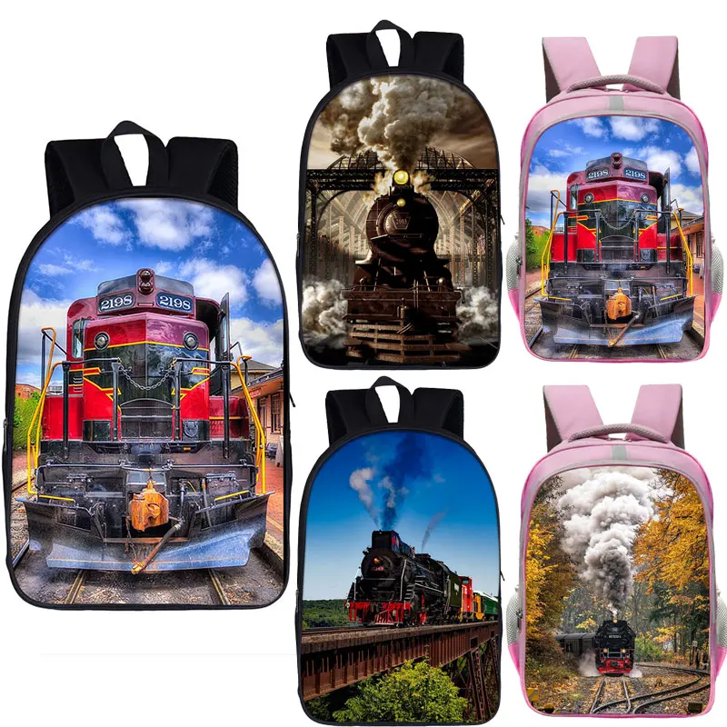 Steam Locomotive / Train Print Backpack Children School Bags For Teenage Train Car Daypack Student Laptop backpacks Book Bag