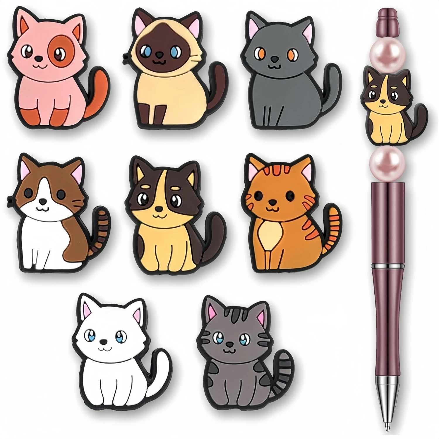 5/12pcs Silicone Beads Focal Beads for Decoration Pen,Funny Cat Silicone Beads Cute Beaded DIY Pen Keychain Supplies DIY Gift Necklace Bangle Jewelry