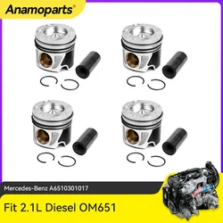 Engine Parts Piston With Ring Set STD Fit 2.1 2.2 L Diesel L4 OM651 For 08-14 Mercedes-Benz Freightliner Sprinter W906 2.1L 2.2L