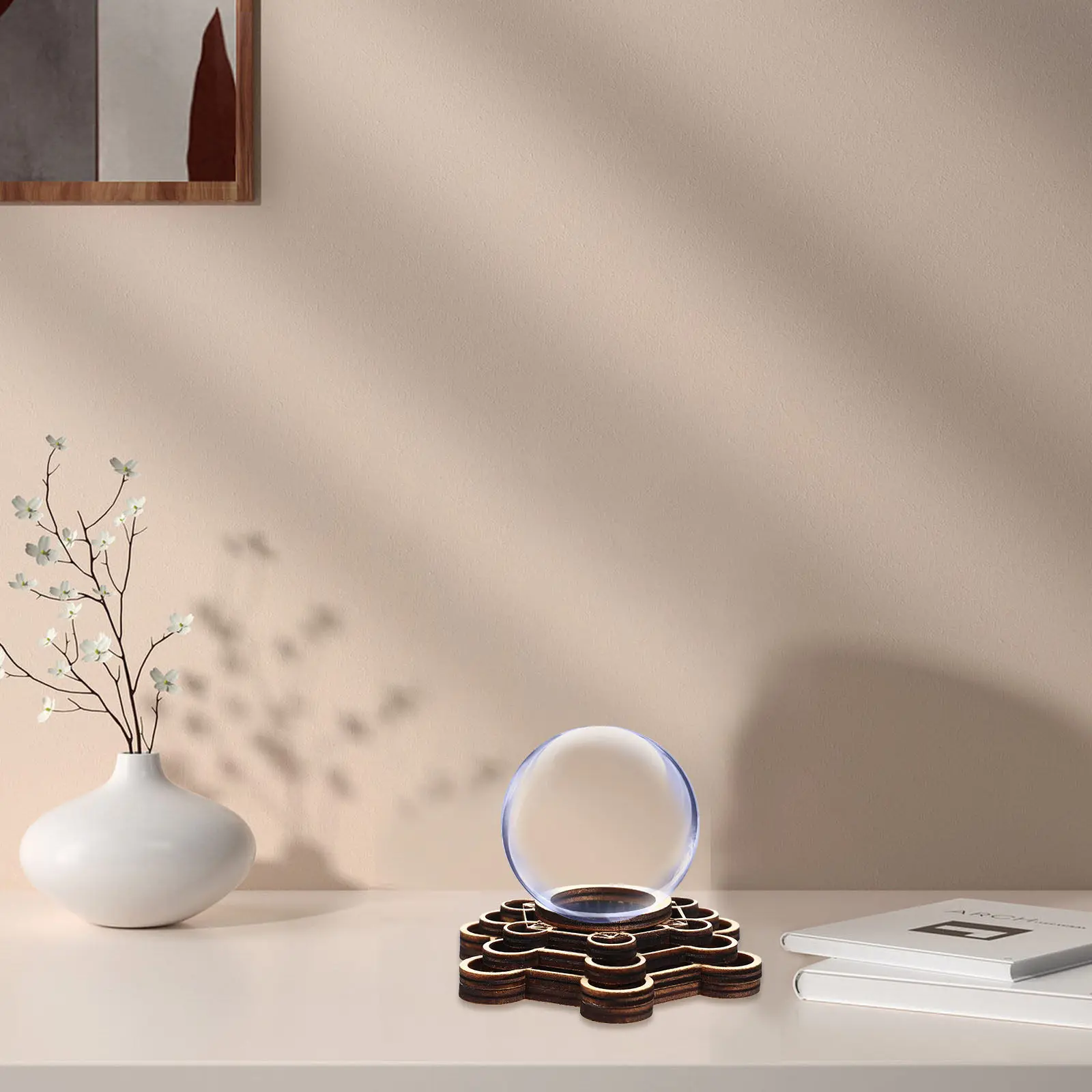 Wooden Crystal Ball Display Stand for Sphere Ornament Decoration Stable Stackable Holder Natural Stone Decor Home Interior