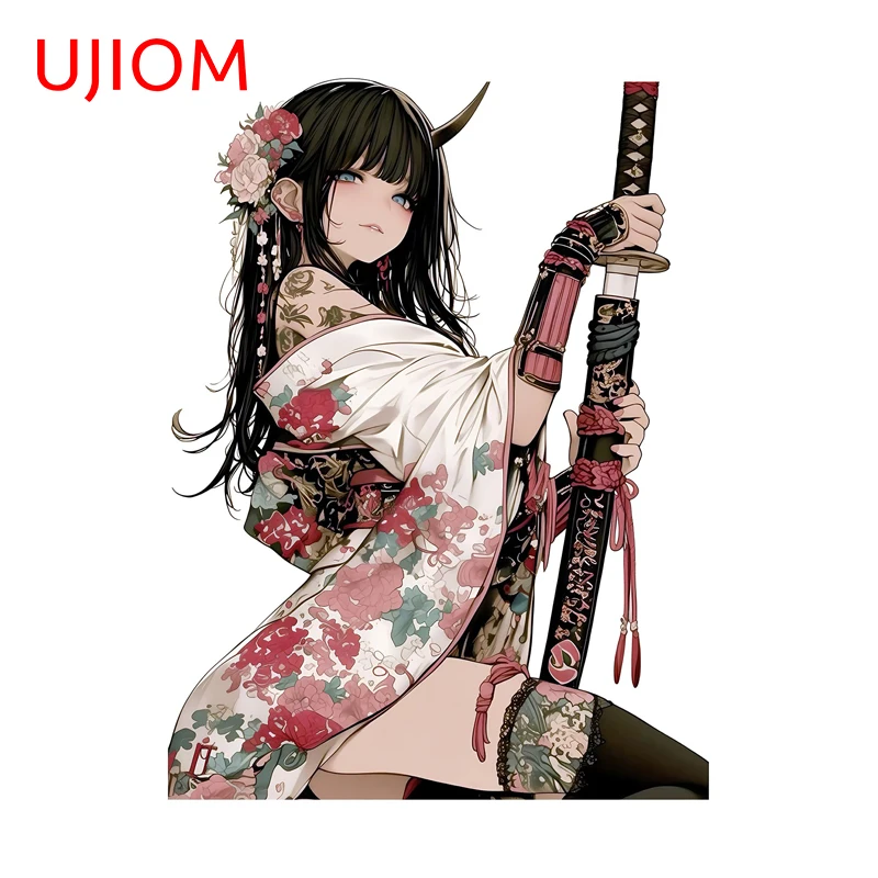 UJIOM Seductive Anime Samurai Girl Wall Stickers Trendy Pink Style Flowers Elegant Decal Vinyl Kitchen Cupboard Decoration