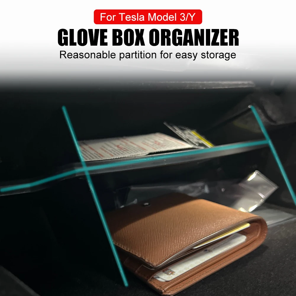 Glove Box Storage Partition Plate for Tesla Model 3 Y 2021 Glovebox Layered Container Shelf Center Console Organizer