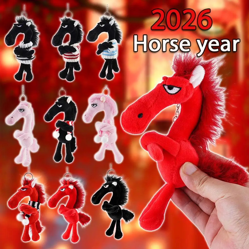 Crossed Arms Horse Plush Keychain 20cm Soft Stuffed Animal Toy Unique Expression Design for Backpack Purse Car Decor Cute Gift
