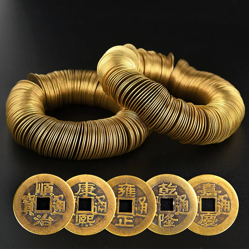 Cobre Kangxi Shunzhi Qianlong Tongbao estilo antiguo adorno de moneda suelta simulación cinco monedas de emperador puerta antiguo Coi