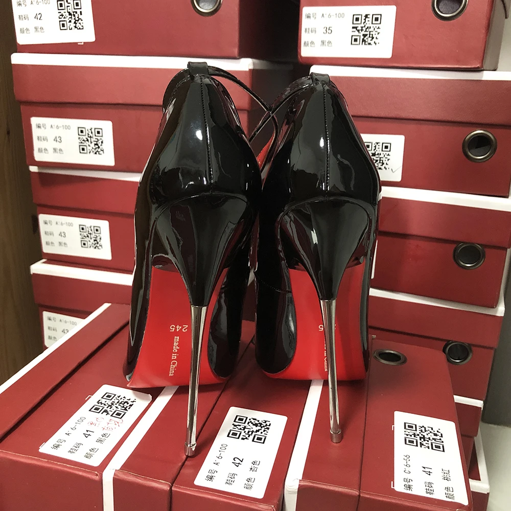 16cm Extreme Thin High Heels Black Ankle Strap Chic Stilettos Pumps Sexy Fetish Model Club Party Man Crossdresser Unisex Shoes