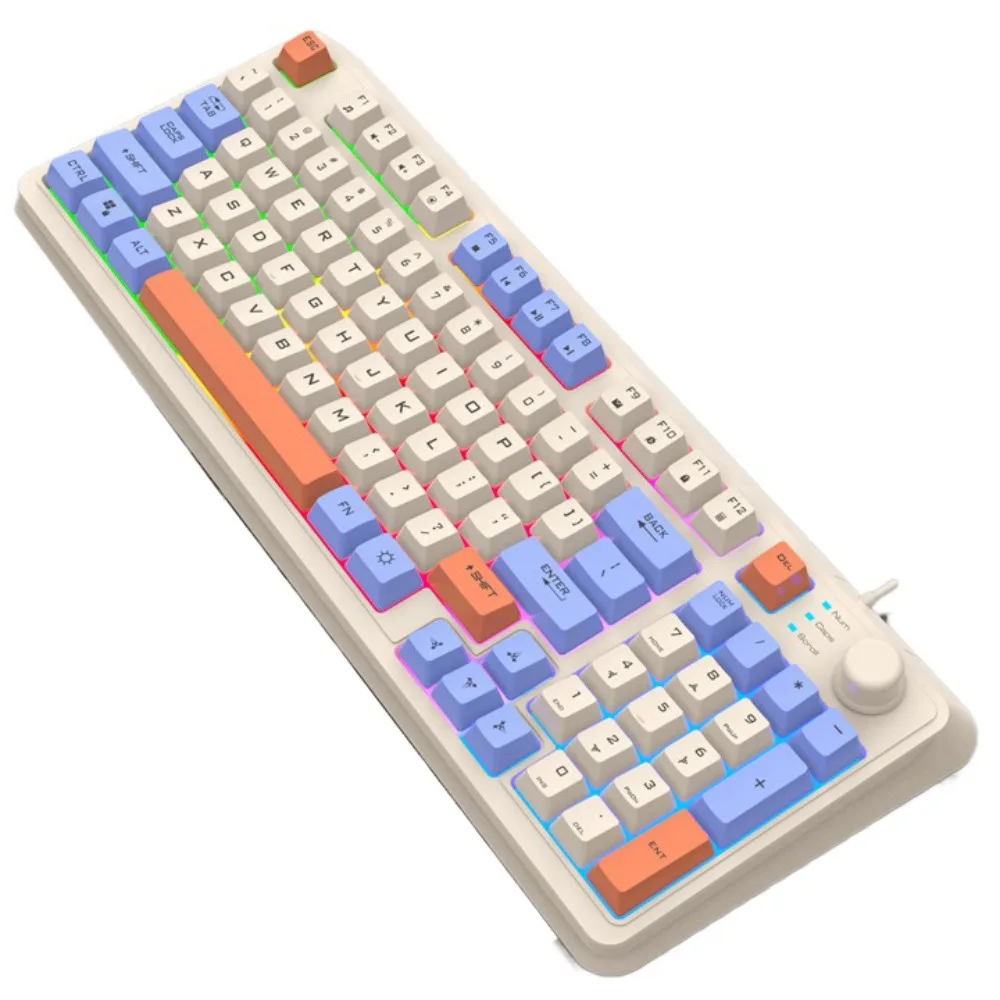 

Mechanical Feel Wired RGB Light Keyboard Adjustable Volume Independent Knob 94 Key RGB Keyboard Luminous Mixed Color Design