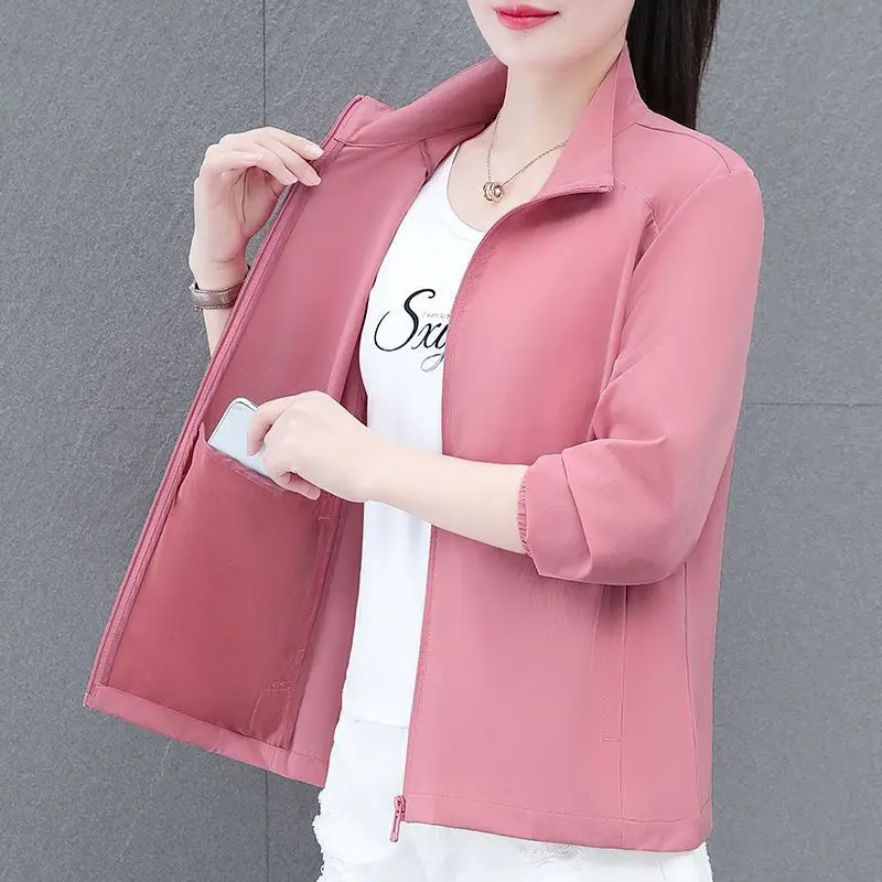 Short Sunscreen Coat Women's Summer 2026New Thin Sun Protection Clothing Jacket UV-proof Overwear Femme Stand Collar Outcoat Top