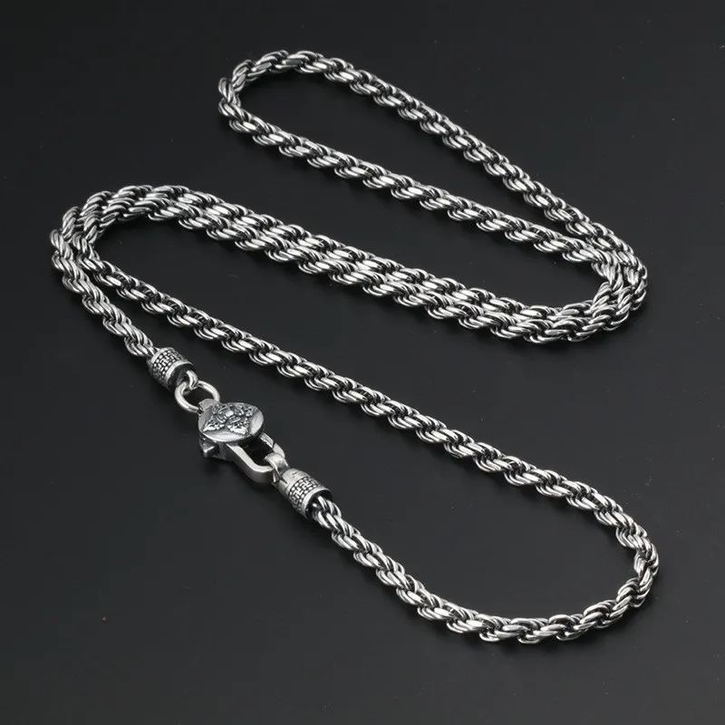 925 sterling silver ornament vintage Thai silver buckle six words mantra Vajra twist men's and women's necklaces