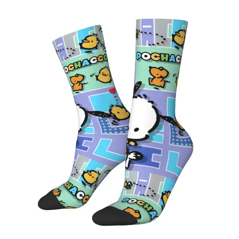 Custom Cool Print Pochacco Sanrio Cartoon Socks for Men Women Stretchy Summer Autumn Winter Crew Socks