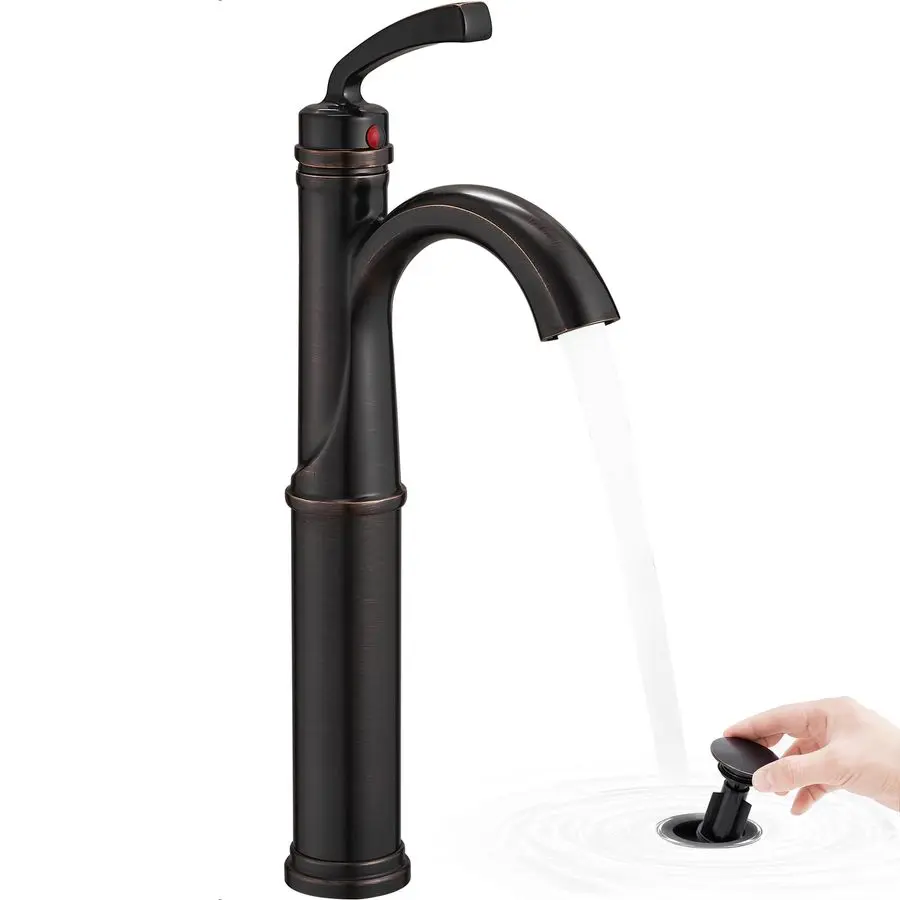 

Vessel Sink Faucet Oil Rubbed Bronze, 12.6 Inch Tall Bathroom Faucet 1 Hole, Single Handle with Pop Up Drain, cUPC Supply Line a