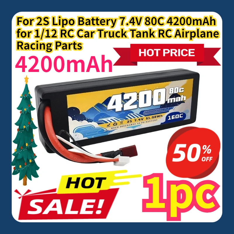 

For 2S Lipo Battery 7.4V 80C 4200mAh for 1/12 RC Car Truck Tank RC Airplane Racing Parts