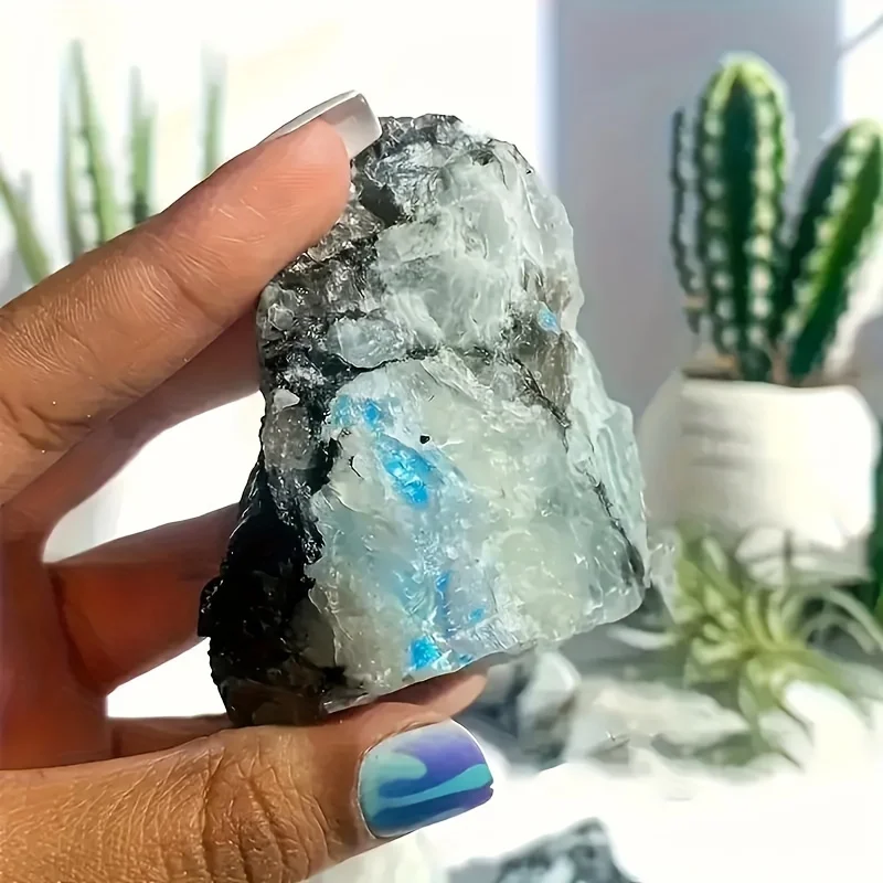 حجر القمر البوهيمي الخام - قزحي الألوان الطبيعي، مثالي لديكور المنزل للعلاج العطري وهدايا اليوغا والمجموعات المعدنية. حجر كريستال #5