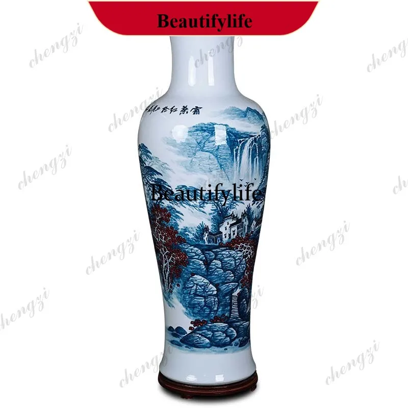 A95 Ceramic master high-end hand-painted large vase living room study hotel company floor-to-ceiling ornament