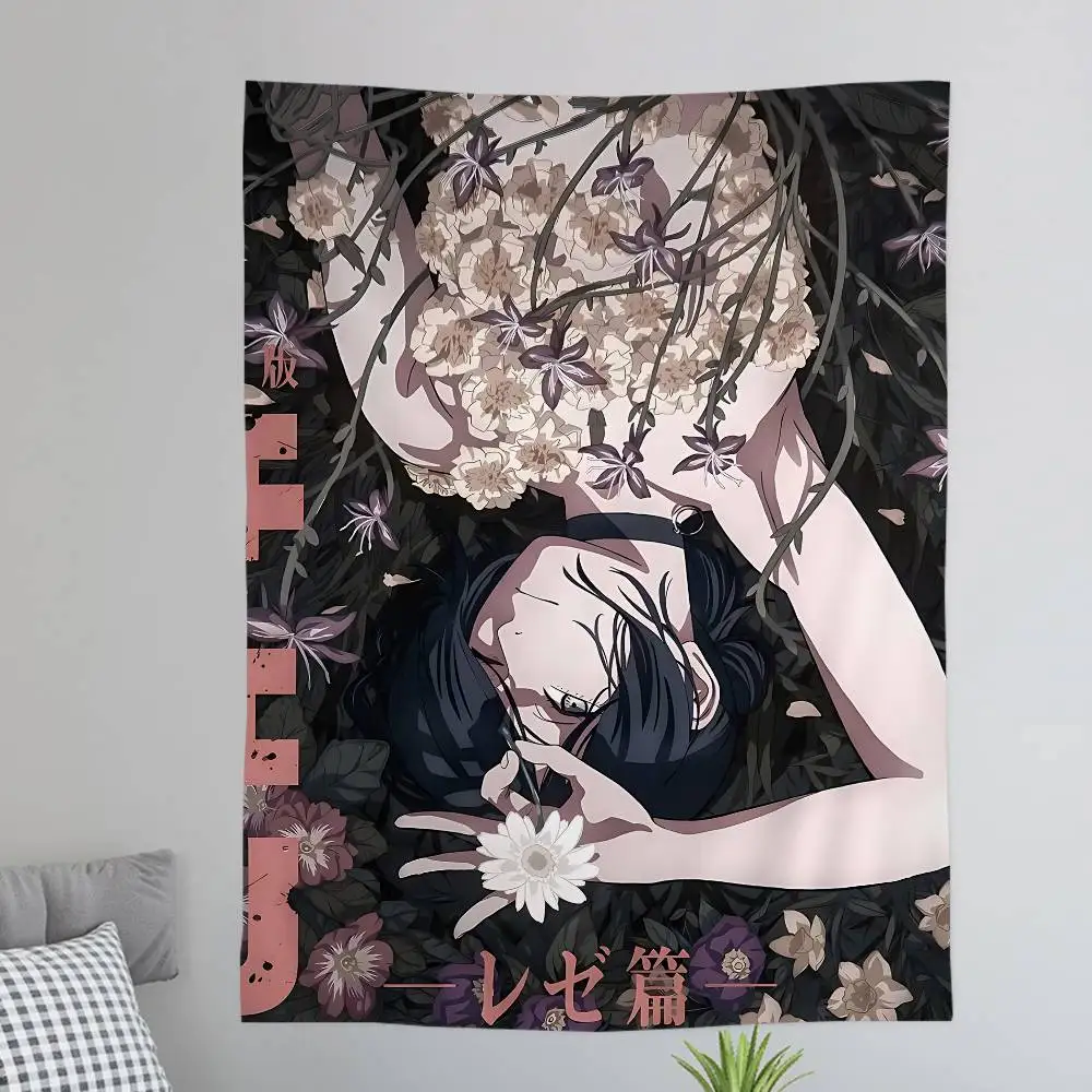 Anime Chainsaw Man Reze Arc Cartoon Tapestry Wall Hanging Decoration Household Home Decor