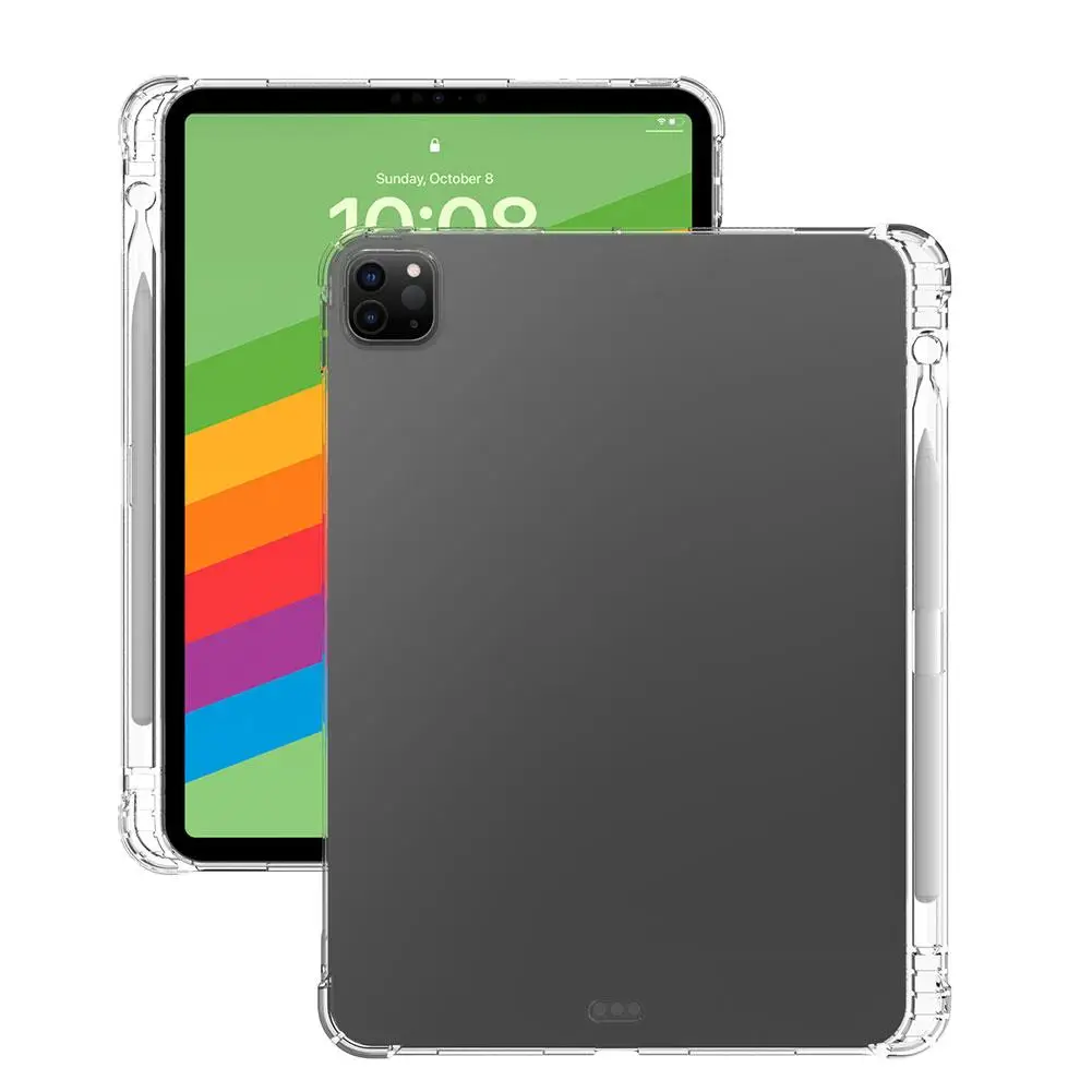 Funda suave de TPU transparente con ranura para bolígrafo, funda protectora para IPad Pro 2024, 11 pulgadas, 13 pulgadas, soporte de cuero Delgado, carcasa inteligente P2W8