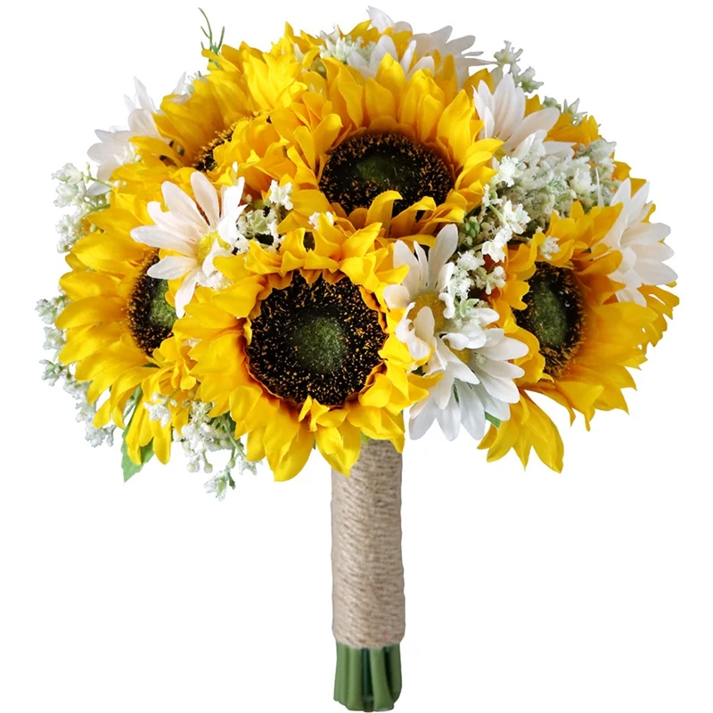 Ramo de novia de girasol Artificial, flor de sujeción romántica hecha a mano, flor falsa, fiesta de boda, Iglesia
