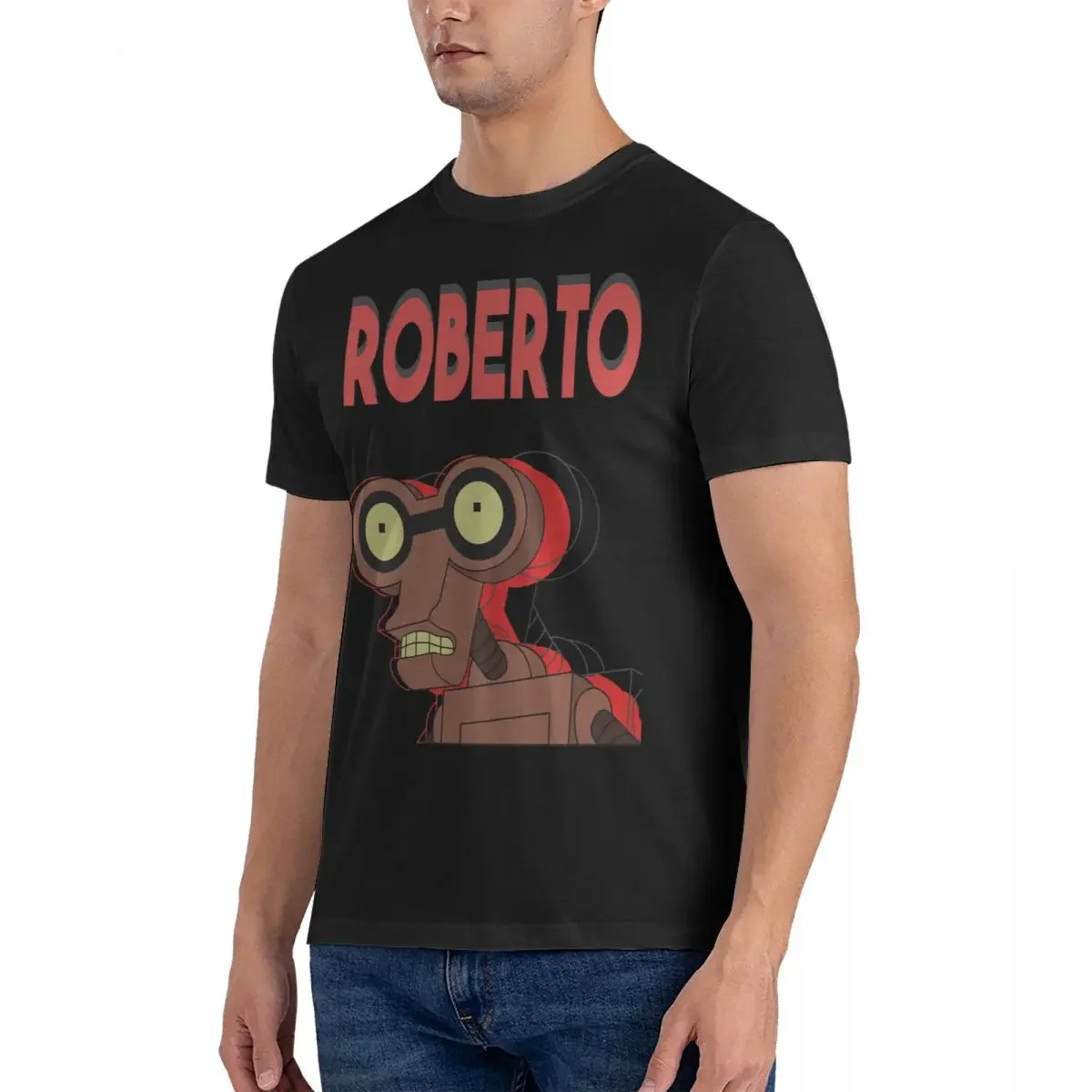 Robot T-Shirt Men F-Futurama Novelty Pure Cotton Tee Shirt Round Collar Short Sleeve T Shirt Graphic Printed Tops