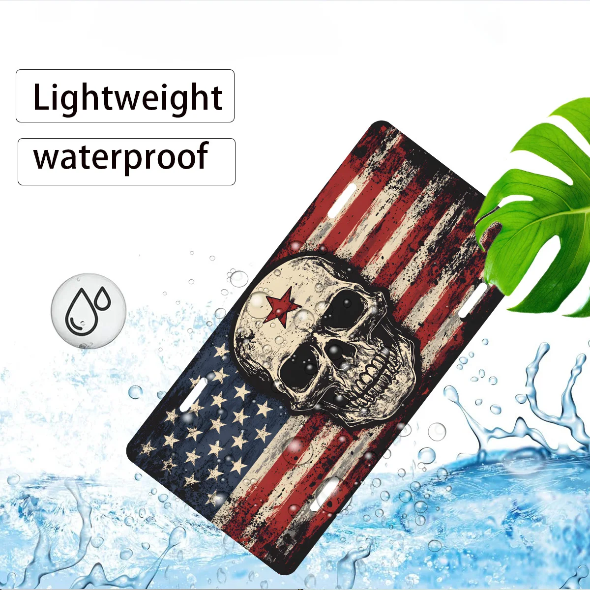 2D Flat, 1pc 2D Flat Poster, Pentagram Skull License Plate Set with American Flag Pattern, Suitable for Any Standard Front Licen