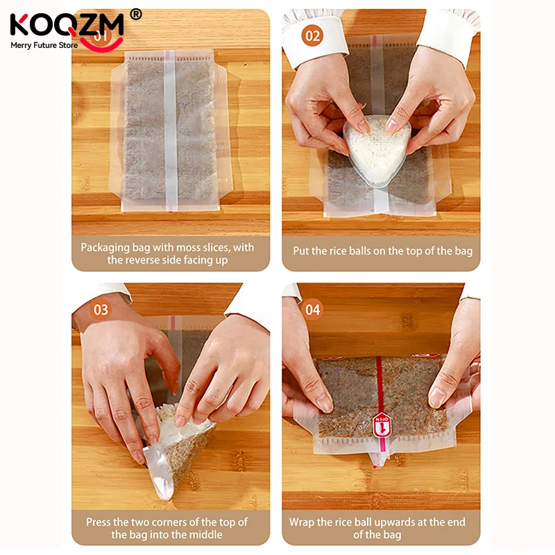 Bolsas de Plástico Desechables de Doble Capa para Empacar Bolas de Arroz Triangulares, Bolsas para Onigiri, Algas Nori, Sushi, Paquete de 10/50/100 Unidades