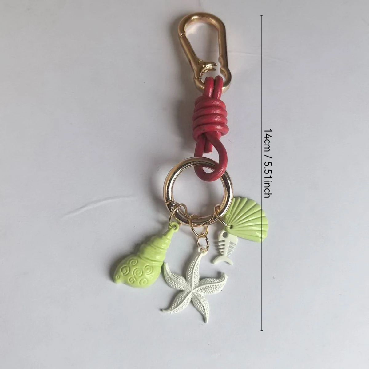 Ocean Breeze Bag Charm Knotted Short Leather Golden Keychain Starfish Mussels Shells Small Fish Pendant Fresh And Casual Pendant