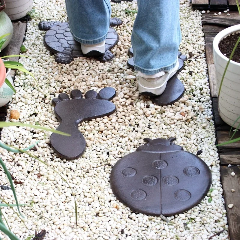 Cast Iron Stepping Stones Feet Turtle Ladybug Antique Black Sturdy Metal Stepping Mat For Front Door Outdoor Garden Yard Lawn
