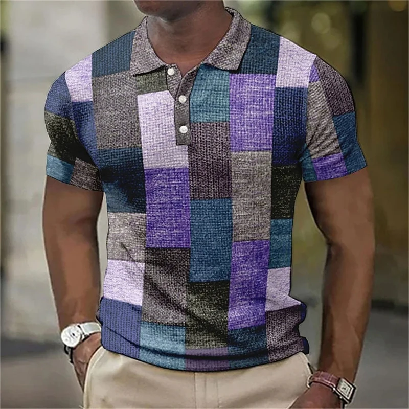 Vintage Splicing Striped Plaid 3D Printed Polo Shirts For Men Clothes Fashion Women Streetwear Block Graphic POLO Shirt Y2k Tops