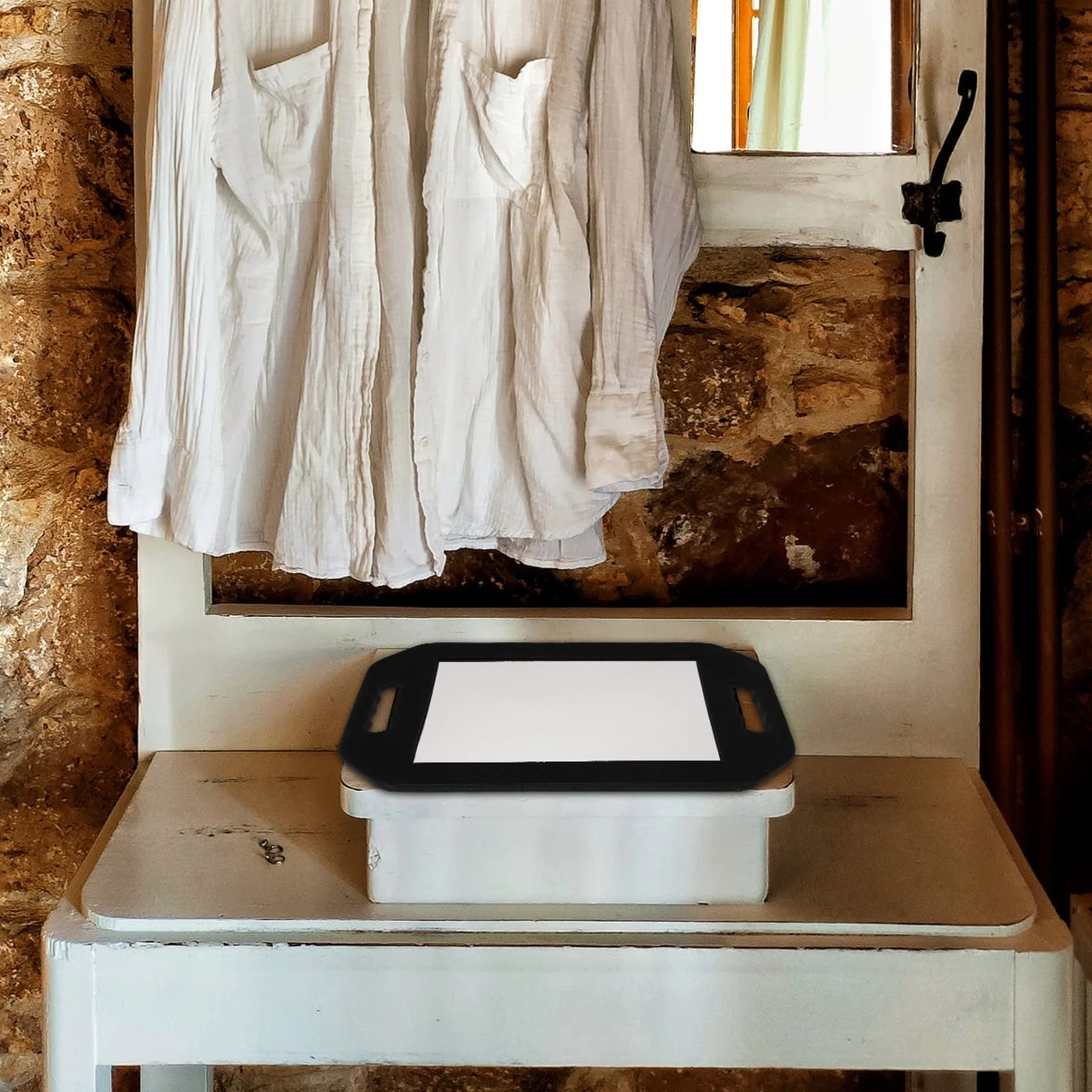 1개 폼 프레임 직사각형 거울 프리미엄 유리 메이크업 핸드헬드 뷰티 살롱 여행용 휴대용 듀얼 핸들 클리어 리플렉션