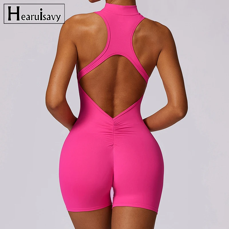 New V-shaped Back Tight Sports jumpsuit Women's Fitness jumpsuit Sleeveless Sports jumpsuit Zipper jumpsuit Yoga suit