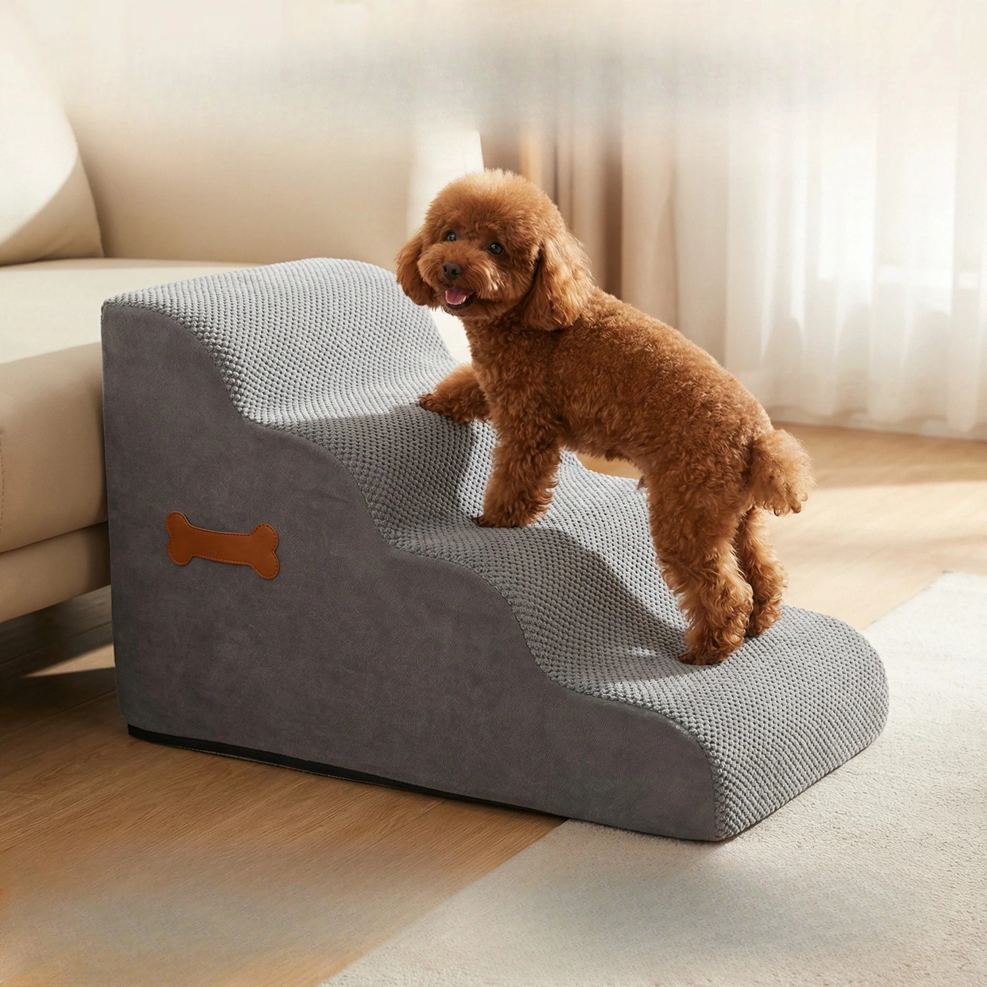Pet Climbing Stairs, Removable Foam Sponge Ramp, Non Slip Washable Dog Steps, Soft Joint Cushion Bed Riser for Dogs