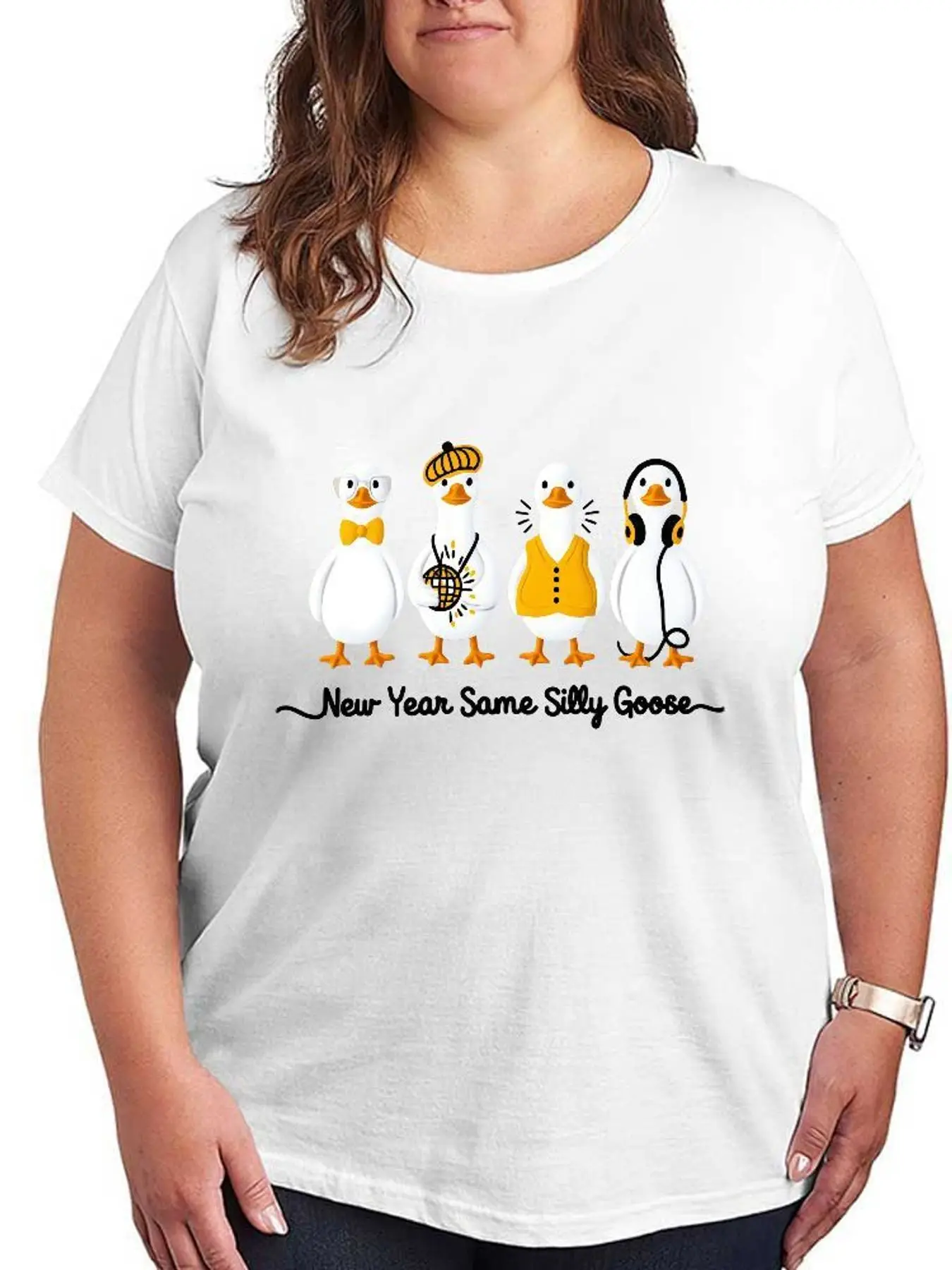 Funny Duck Graphic T Shirt New Year Same Silly Goose Print Women Fashion Stretchy Plus Size Short Sleeve Casual Soft Cotton Tee Tops