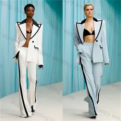 White Black Women Pants Suits Set 2 Pieces Blazer+Trousers Catwalk Formal Office Lady Wedding Tuxedos Jacket Tailored Prom Dress