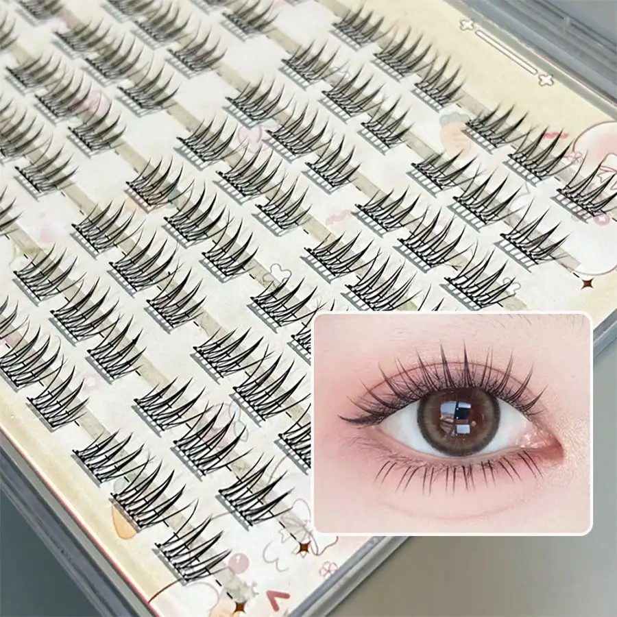 Mixiaohe 96 Clusters Self-Adhesive False Eyelashes C Curl 10-13mm DIY Japanese Korean Style Reusable Waterproof No Glue Needed N