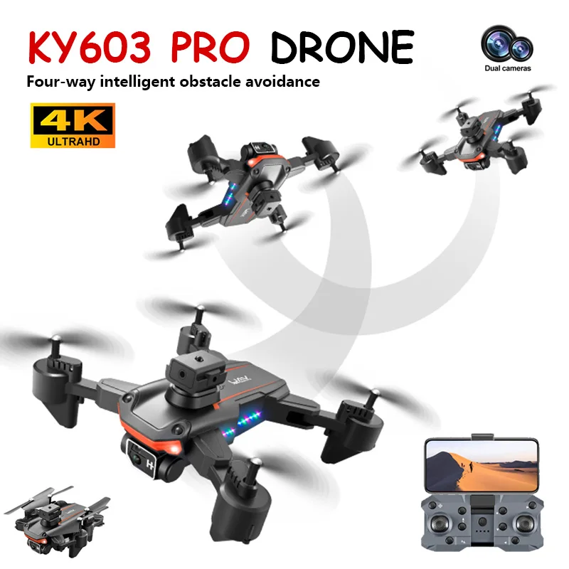 KY603 4K Dual Camera Drone Optical Flow Hovering 360° Stunt Roll Four Sides Obstacle Avoidance Fold Quadcopter Mini Dron