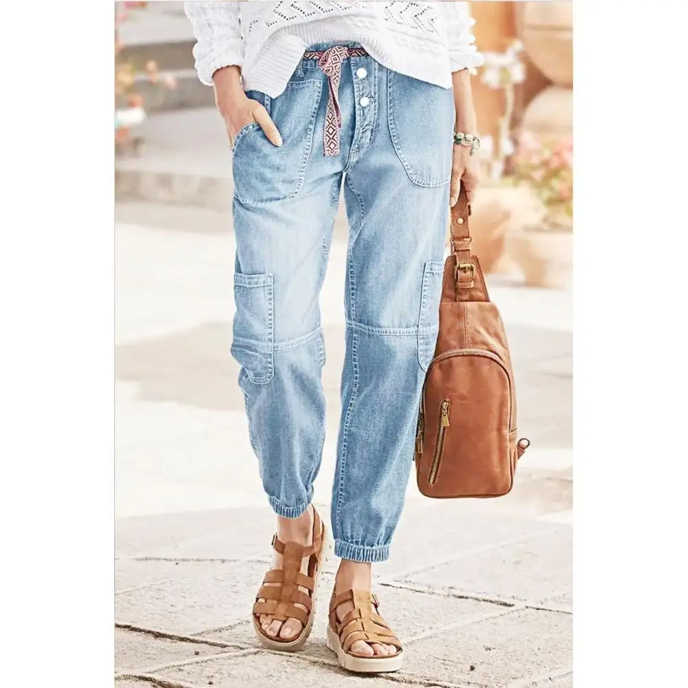 

Women's Jeans American Style Trend Lace-Up Jogger Women's Slim Jeans