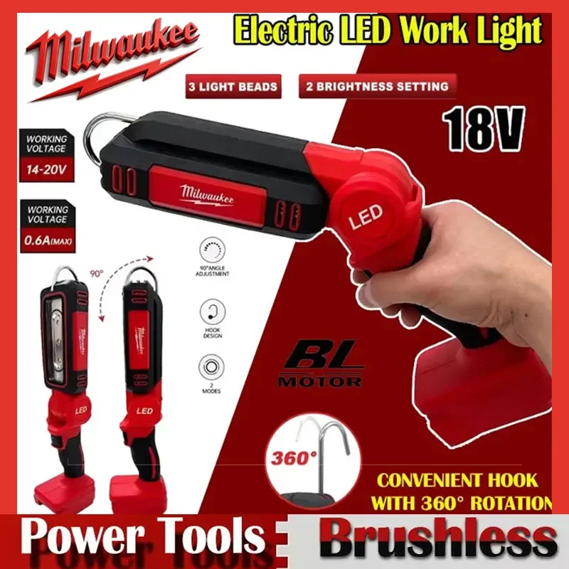 

Светодиодный рабочий фонарь Milwaukee, супер яркий, на 90 градусов, на клипсе, литиевая батарея, 20 В, M18, прожектор для наружного освещения, кемпинга