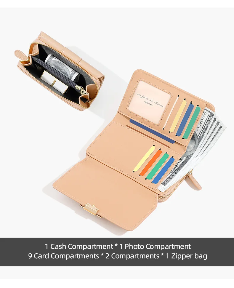 ElegantSpliced Ladies Wallet Large Capacity Simple Design Multi-Card PU Zipper Coin Purse Fashionable Cross-Border Accessory