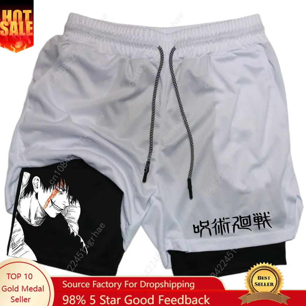 

Anime Compression Shorts Summer Sportswear Men GYM 2 In 1 Training Workout Male Fitness Sport Shorts