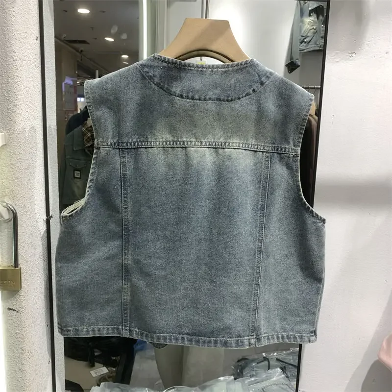 Chaleco vaquero chino Sin mangas para mujer, camiseta sin mangas de diseño irregular con hebilla, novedad de verano y otoño, 2024