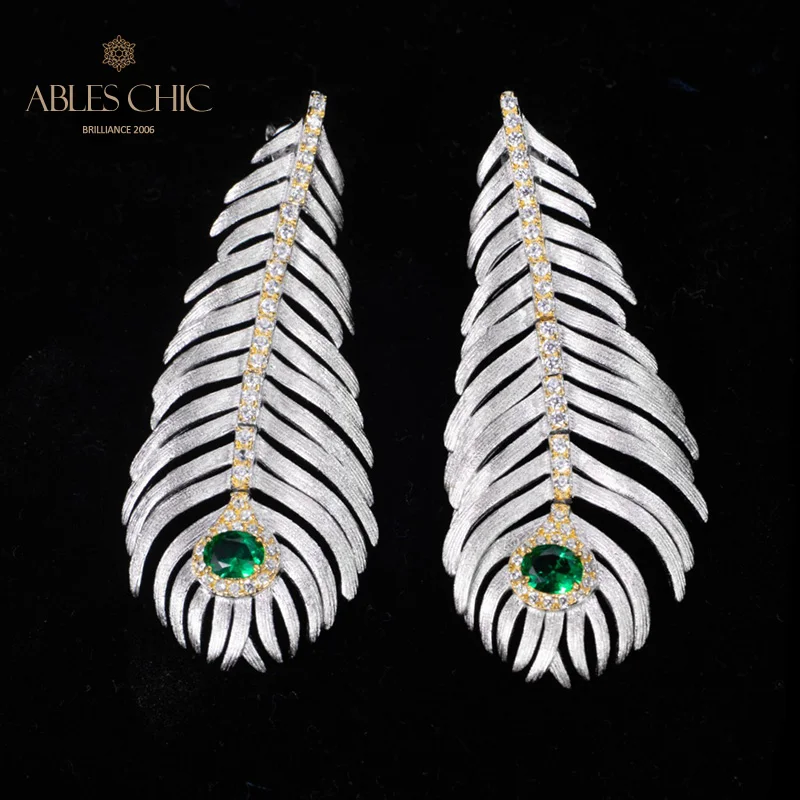 ABLES CHIC 18K Gold Tone Pine Leaf Studs Sterling Silver Silky Cypress Needle Wedding Earrings C11E4S26162