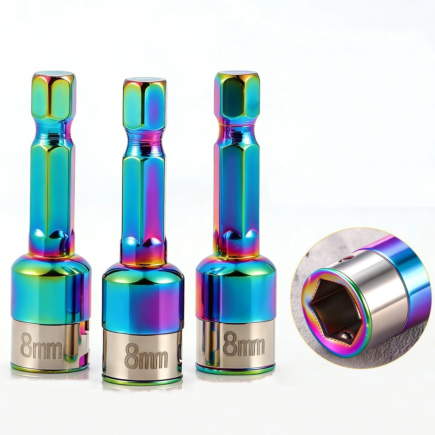 8mm Non-Magnetic Impact Socket High Torque CR-V Steel Socket Bits Hex Shank Nut Screwdriver Driver Impact Drivers Socket Adapter