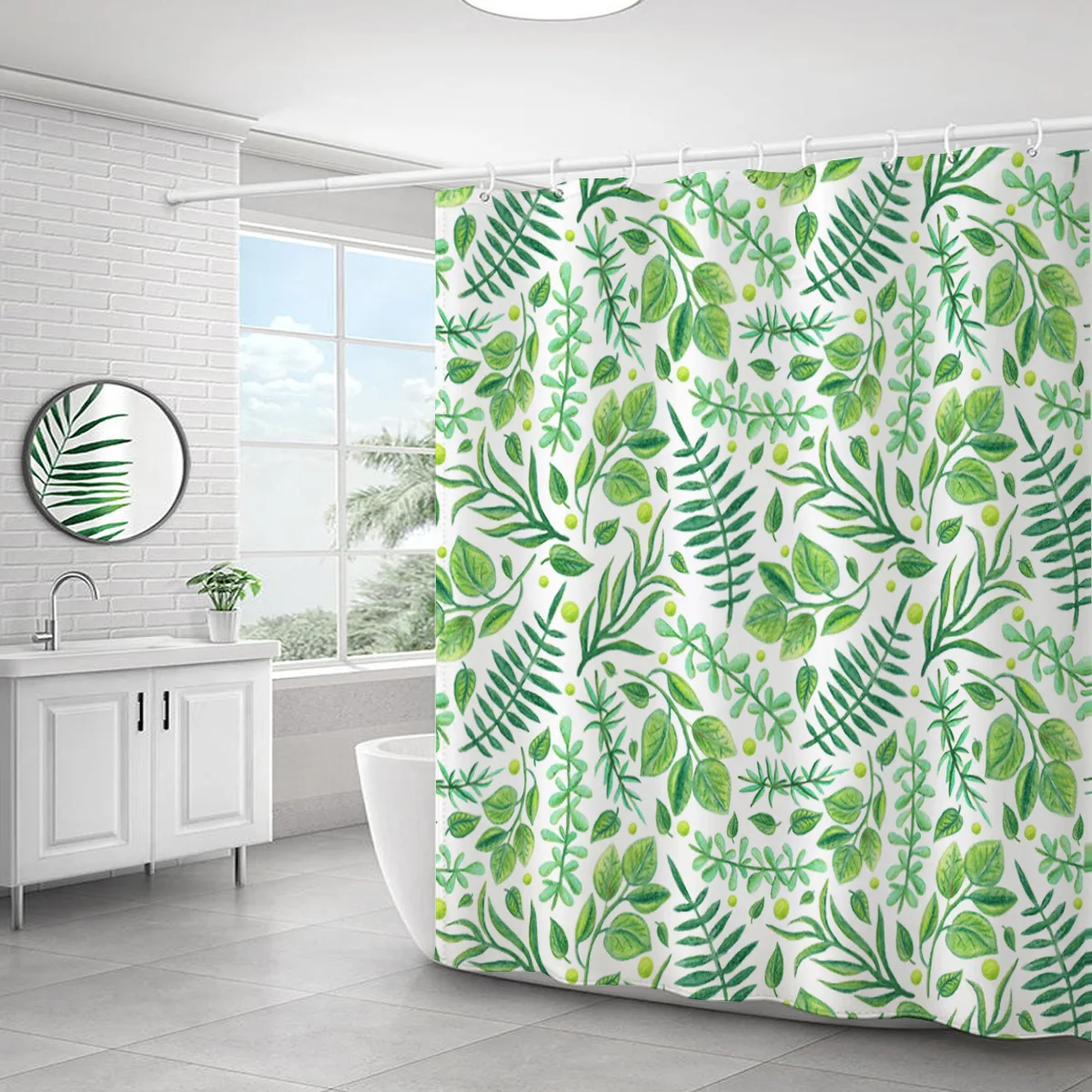 Tropical Green Plant Leaf Palm Shower Curtains Bathroom Curtain Frabic Waterproof Polyester Bathroom Curtain with Hooks 180x180