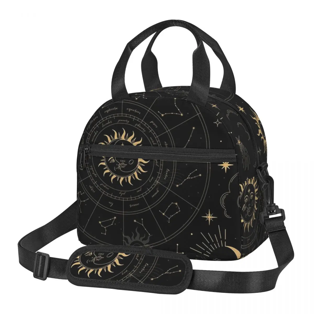 Night Sky Golden Celestial Stars Zodiac Constellations Lunch Bags Bento Box Lunch Tote Picnic Bags  Thermal Bag for Woman Work